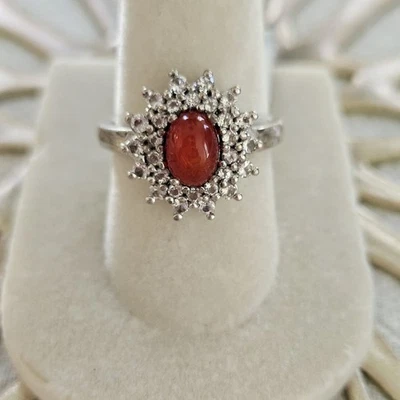 Fire Opal With White Sapphire Set In 925 Silver Sz 7 - Image 1 of 4