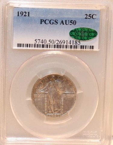 1921 US Standing Liberty Quarter 25c PCGS AU50 CAC Cover
