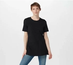 Denim & Co. Essentials strukturiertes kurzärmeliges Strick-Tunika-Oberteil Damen XS schwarz - Bild 1 von 6