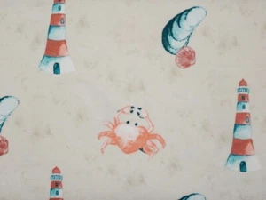 Leuchtturm Krabbe Muschel Maritim Baumwolle Jersey creme Baumwolljersey - Bild 1 von 2