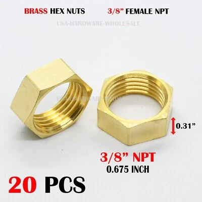 PAKA TOOLS 20 pcs 3/8” NPT Female Thread Brass Pipe Fitting Hex Nut