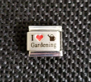 I ❤️ Gartenarbeit Italienisch Charm Link Edelstahl Laser Emaille 9 mm Beerenmarke - Bild 1 von 3