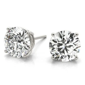 Natural Round Cut Diamond Prong Set Stud Earring for Women, Screw Back - Picture 1 of 45
