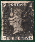 GB PENNY GREY-BLACK QV 1840 Stamp SG.3 1d Plate 6 (TK) Used MX Cat 500- REDB160