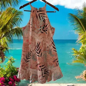 Guess Dorothy Lace Up Mini Dress With Multicolored Palm Print & Lace Back Sz L - Picture 1 of 9