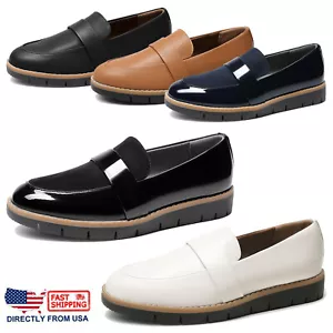 Womens Loafers Faux Leather Slip On Casual Shoes Daily Wear Work Office Loafers - Picture 1 of 32