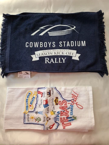 6 NEW Dallas Cowboys Stadium season kickoff Rally Towels  1 new Texas  tea towel Cover