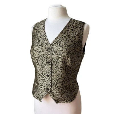 Kenar Black and Gold Brocade Waistcoat Vest, 8. Beautiful Silk Blend - Imagem 1 de 4