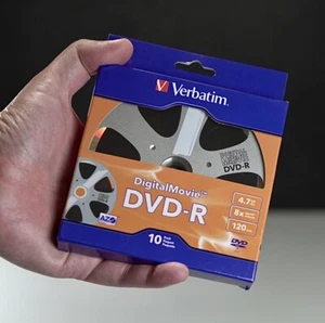 🛑 10-Pak DigitalMovie 8X 4.7GB DVD-R in Retail Box 🉐 Verbatim 97946 ‼️ - Picture 1 of 2