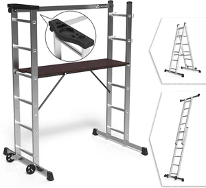 Scala Alluminio Multifunzione 3 in 1, Ponteggio Trabattello Piattaforma Da Lavor - Foto 1 di 12