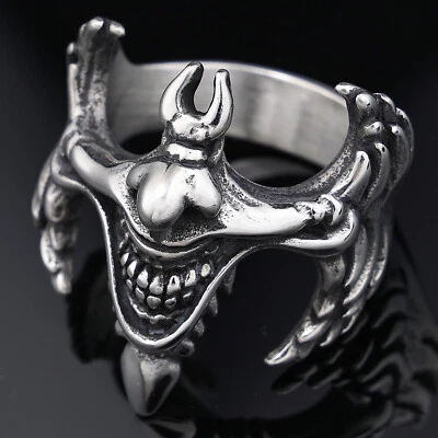 Винтажный дьявол улыбка клоун мужское кольцо из нержавеющей стали кольцо для мужчин панк ювелирных изделий - Изображение 1 из 4