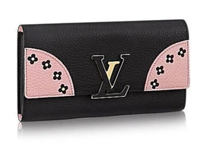 NUEVO LOUIS VUITTON Negro Capucines Rosa Flores Taurillon Cuero Cartera M64105 - Imagen 1 de 9