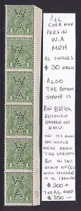 KGV 1 d GREEN COFA WMK PERFIN WA STRIP OF 6 WITH KEY VARIETY, RARE!!! - Picture 1 of 1