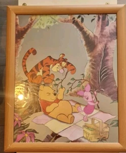 Disney Beautiful Vintage Winnie The Pooh Wall Picture Mirror Wooden Frame 2000 - Picture 1 of 3
