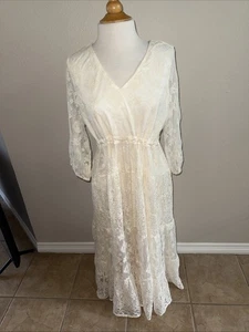 Maxi Dress Full Lace Lined Cream By See And Be Seen SZ S - Picture 1 of 7