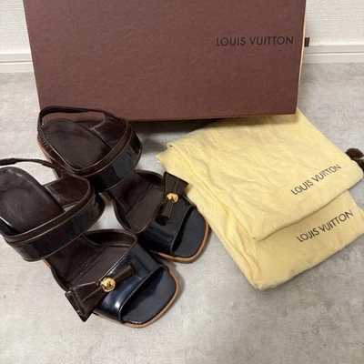 Auténticas Sandalias Louis Vuitton Puntera Abierta Mules EE. UU. Talla 6 Cuero Negro Mujer Foto 1 de 4
