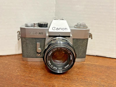 Canon EX Auto Silver 35mm SLR Film Camera Untested With FD 50mm 1:1.8 Lens - Image 1 of 4