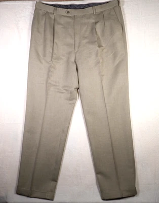 Pantalones de vestir Enro beige plisados con puños de poliéster para hombre 42x34 Foto 1 de 4