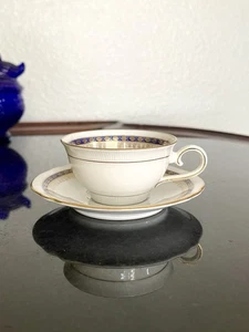 Vintage Schumann Cobalt & Gold Rim Tea Cup Saucer Made in Germany US Zone - Picture 1 of 5