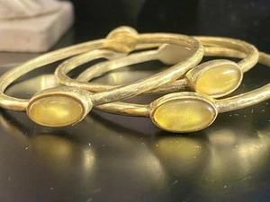3 For 1 Lucky Brand Gold Tone Bangle Bracelets Yellow Stone Boho Stackable - Picture 1 of 9