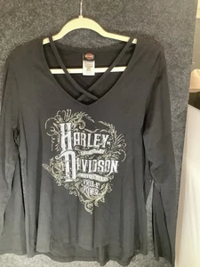 Harley Davidson Bling Langarmshirt mit Criss Cross Neck Damen XL - Bild 1 von 3