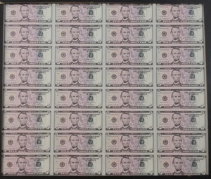 2009 Five Dollar Uncut Sheet of 32 Uncirculated Notes (#816b) - Picture 1 of 3