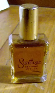 Botella de vidrio de perfume SCENTIQUE J.R. Watkins de colección RARA en su mayoría llena ANTIGUA - Imagen 1 de 2
