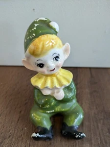Vintage Green Yellow Pixie Elf Figurine Figure Japan Christmas - Picture 1 of 10