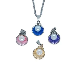 USA Seller Clam With Pearl Sea Life Silver Earrings Necklace Set Jewelry New - Picture 1 of 10