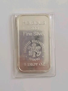 Vintage Heraeus 1 oz .999 Fine Silver Bar - Edelmetalle Hanau Swiss 1 Troy Ounce - Picture 1 of 2