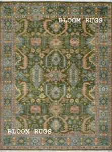 Handmade Olive Geometric 8x10 ft Rug Vibrant Pink Accents | Customizable Carpet - Picture 1 of 8