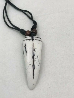 Popular Unisex plastic white bone tooth with adjustable leather string 17" - Image 1 of 4