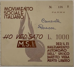 PARMA MOVIMENTO SOCIALE ITALIANO FINANZIAMENTO AL PARTITO LIRE 1000 BANCONOTA - Foto 1 di 6