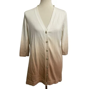 Isaac Mizrahi Live! Cardigan Women's Medium Cotton White Beige Ombre Dip Dye - Picture 1 of 11