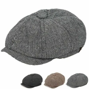 Herren Zeitungsjunge flache Kappe Mütze Zeitungsjunge flache Kappe Tweed Wolle Bäcker Junge Gatsby Winter - Bild 1 von 15