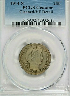 1914-S Barber Quarter : PCGS VF Details - Image 1 of 3