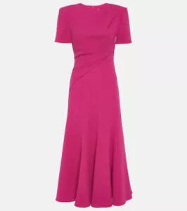 ROLAND MOURET PINK SHORT SLEEVE DRAPED CADY MIDI DRESS SIZE 10 COST £815 - Picture 1 of 10
