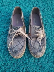 Sperry Top-Sider 9770488 Low Tops Womens Size 8.5 Blue Silver Plaid Boating Shoe - Picture 1 of 10