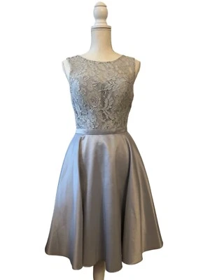 Anny bridal cocktail homecoming party  silver satin & lace top dress size M - Image 1 of 4