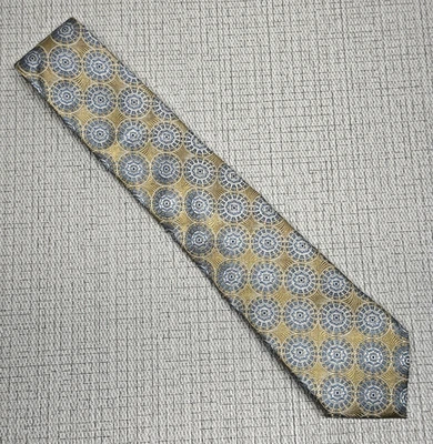 Jos A Bank золотой синий круглый медальон 100% тяжелый тканый шелковый галстук с самостоятельным наконечником - Изображение 1 из 4