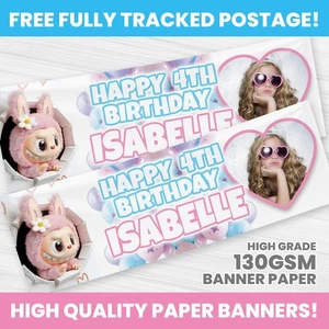 LABUBU BIRTHDAY BANNER PERSONALISED ANY NAME PHOTO PARTY BANNERS - Picture 1 of 3