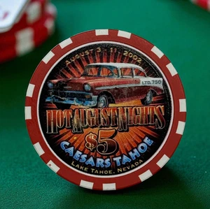 CAESARS CASINO LAKE TAHOE $5 CASINO CHIP HOT AUGUST NIGHTS 57 CHEVY 2002 - Bild 1 von 4