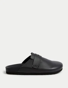 Marks & Spencer Womens Black Leather Flat Clogg Shoes - M&S - Picture 1 of 11