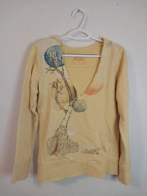 Moletom com capuz Mudd Peace Love Happiness gola V 100% algodão amarelo tamanho grande - Imagem 1 de 4