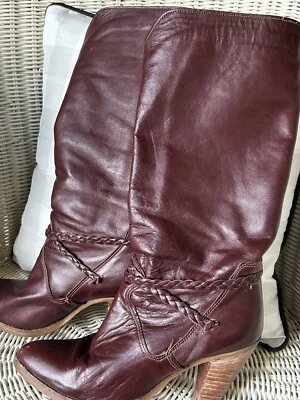 Botas Dingo para mujer talla 6,5 media pantorrilla occidental vintage correa trenzada cuero vino Foto 1 de 4