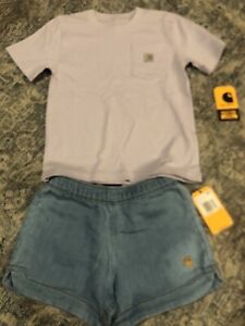 CARHARTT Toddler Girl's Lavender Pocket Shirt & Denim Shorts Outfit, 2-piece set