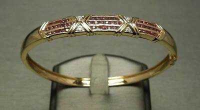 Brazalete Brazalete Vintage Chapado en Oro Amarillo 14K 2.30Ct Rubí Simulado y Diamante Foto 1 de 4