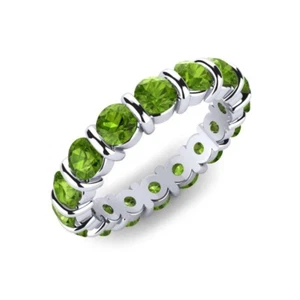 Sterling Silver 925 Peridot Bezel-Set Round 4.00mm Full Eternity Band Ring - Picture 1 of 6