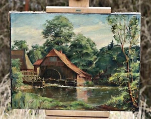 Landscape With Water Mill, Antique Oil On Canvas Painting, Probably Signed - Picture 1 of 9