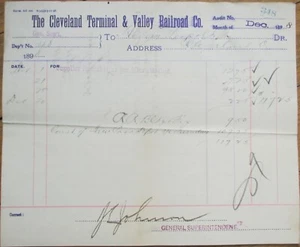 Cleveland Terminal and Valley Railroad 1898 Document Letterhead Voucher OH Ohio - Picture 1 of 1